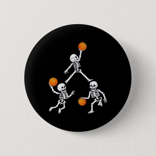 Badge Rond 5 Cm Basketball Halloween Skeleton Dunking Dribble Boys (Devant)