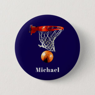Badge Rond 5 Cm Basketball Remplacez par Votre Nom