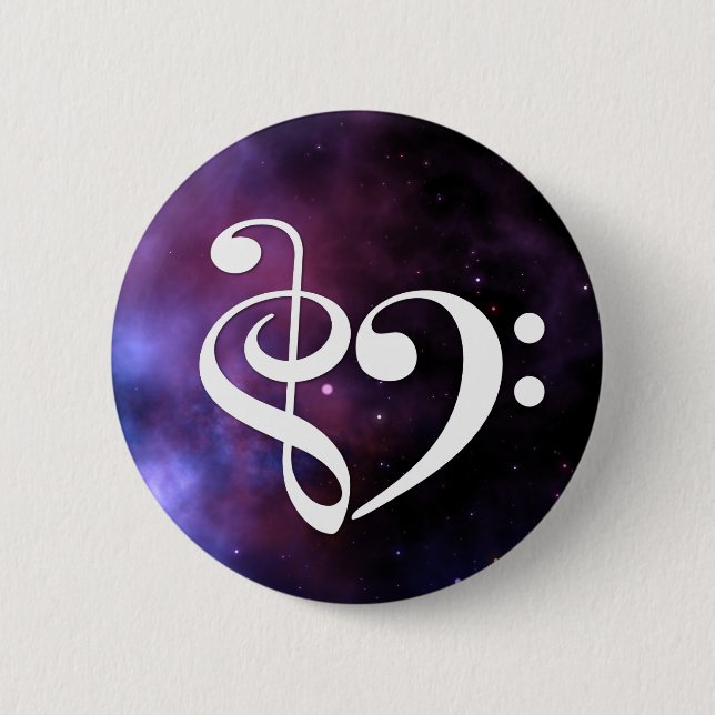 Badge Rond 5 Cm Basse Clé Treble Coeur Purple Haze Nebula (Devant)
