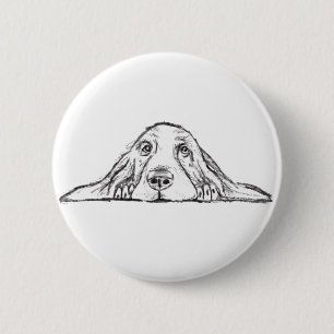 Badge Rond 5 Cm basset blanc