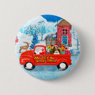 Badge Rond 5 Cm Basset Hound Dog dans la livraison de Noël Camion 