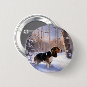Badge Rond 5 Cm Basset Hound Laisser neiger Noël