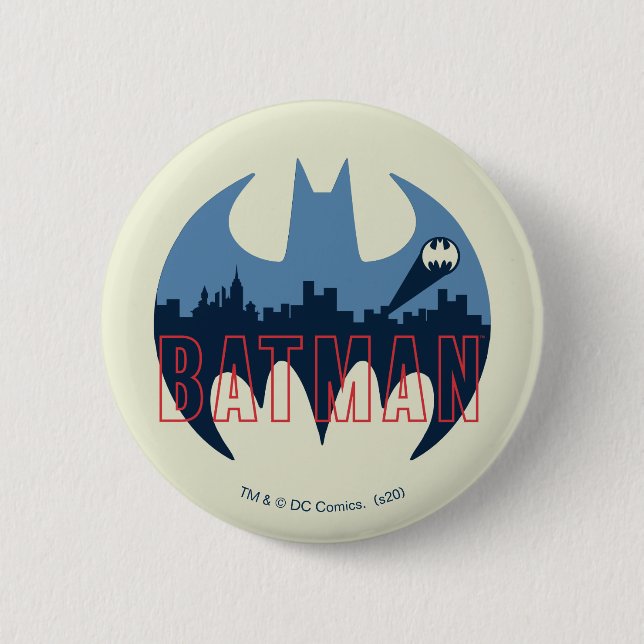 Badge Rond 5 Cm Bat Logo With Gotham & Bat Signal (Devant)