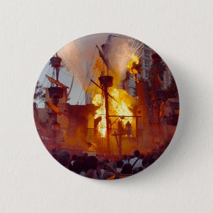Badge Rond 5 Cm Bataille de bateau de pirate à l'île de trésor 