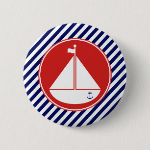 Badge Rond 5 Cm Bateau à voile bleu et rouge