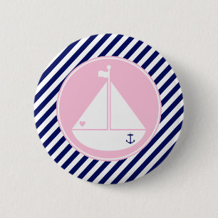 Badge Rond 5 Cm Bateau bleu et rose