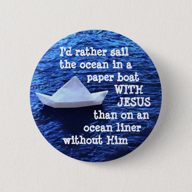 Badge Rond 5 Cm Bateau de papier avec Jésus (Devant)
