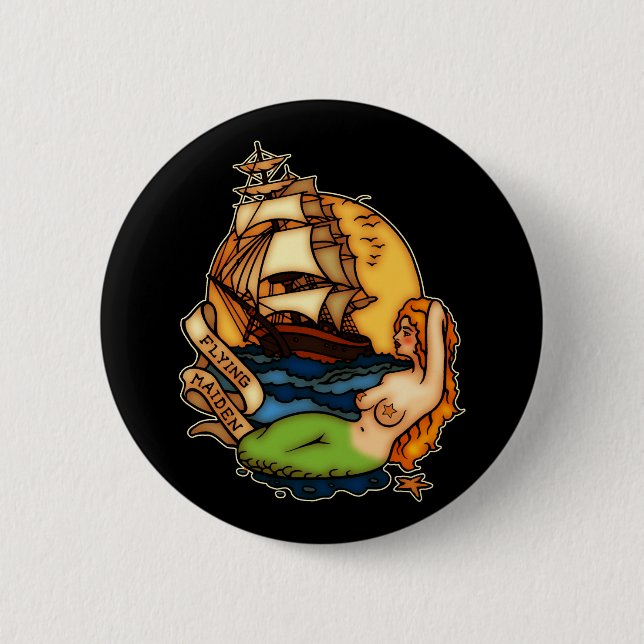 Badge Rond 5 Cm Bateau de sirène et de pirate (Devant)