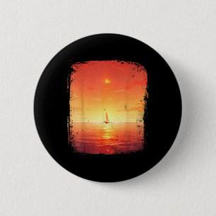 Badge Rond 5 Cm Bateau de voile du coucher de soleil océanique Pla