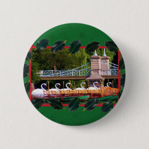Badge Rond 5 Cm Bateaux Boston Swan - Joyeuses vacances