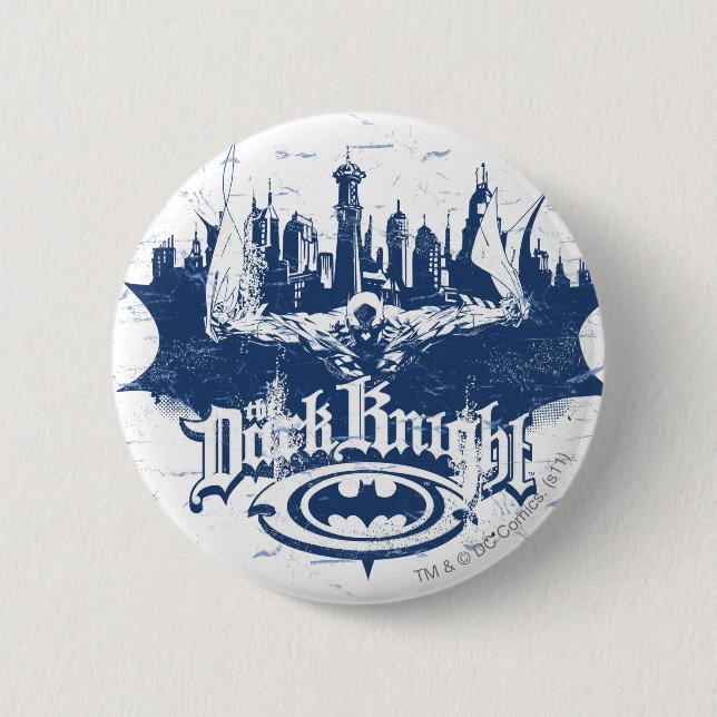 Badge Rond 5 Cm Batman Dark Knight | Logo bleu Cityscape (Devant)