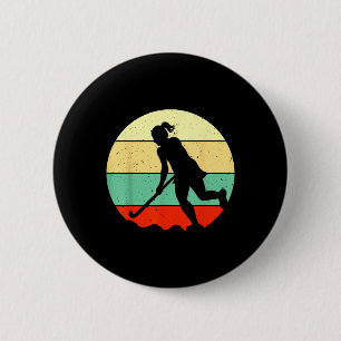 Badge Rond 5 Cm Bâton de hockey sur gazon rétro Fille Entraîneur d