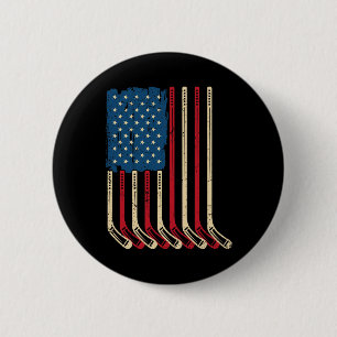 Badge Rond 5 Cm Bâtons de hockey Drapeau États-Unis Patriotique Ho