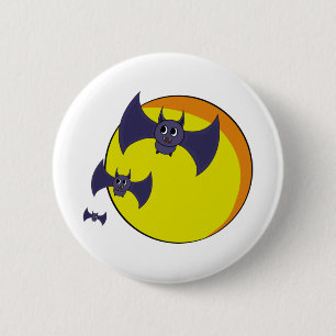 Badge Rond 5 Cm Bats d'Halloween et belle pleine lune