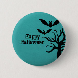 Badge Rond 5 Cm Bats Eerie Halloween Button, Aqua
