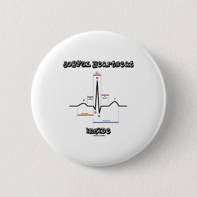 Badge Rond 5 Cm Battement de coeur joyeux à l'intérieur (Devant)