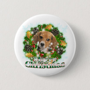 Badge Rond 5 Cm Beagle de Joyeux Noël