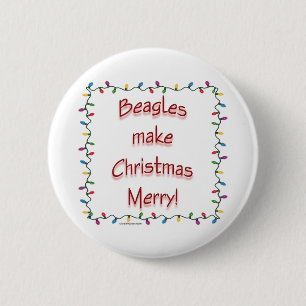 Badge Rond 5 Cm Beagles font Noël Joyeux - Bouton