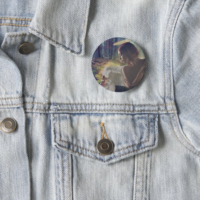 Badge Rond 5 Cm Beau ange avec Imaginaire Fairy Art (En situation)