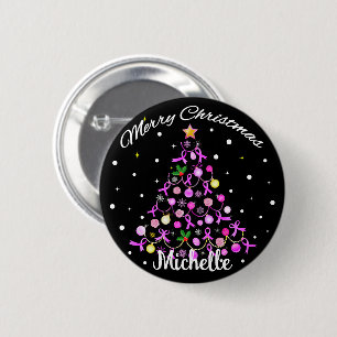 Badge Rond 5 Cm Beau arbre de Noël en ruban rose