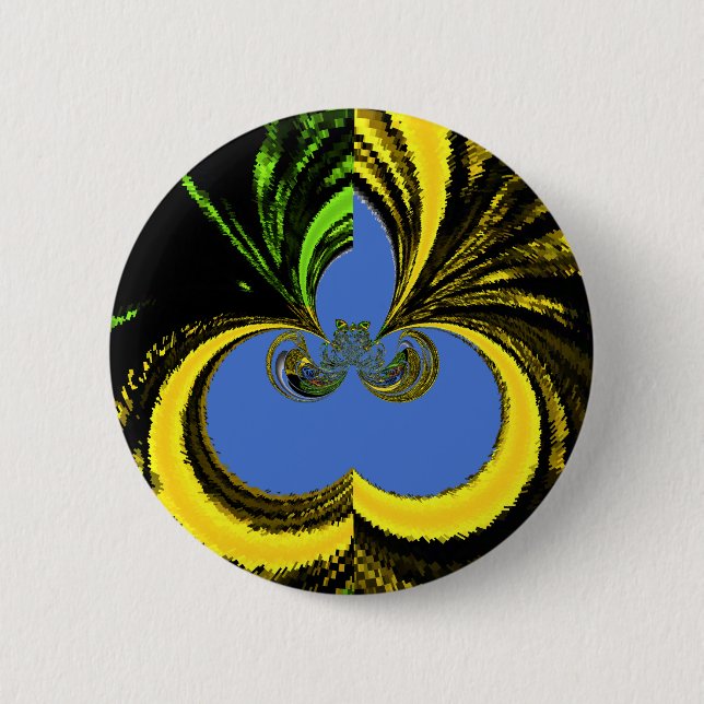 Badge Rond 5 Cm Beau Beau Art Sud-Africain Jaune et Bleu (Devant)