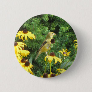 Badge Rond 5 Cm Beau Bouton d'Oiseau Jaune
