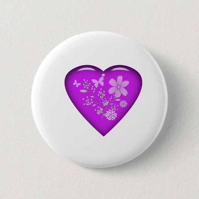 Badge Rond 5 Cm Beau Coeur Floral De Verre (Devant)