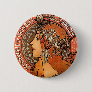 Badge Rond 5 Cm Beau profil féminin - Mucha