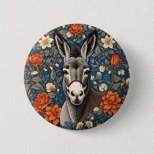 Badge Rond 5 Cm Beau visage âne Elégant floral