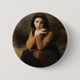 Badge Rond 5 Cm Beauté réfléchie (Mignon Pensive) 1869 Bouguereau