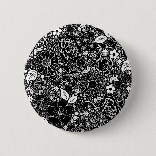 Badge Rond 5 Cm Beautés botaniques Noir et Blanc