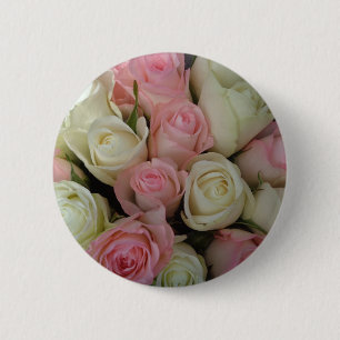 Badge Rond 5 Cm Beautiful Pink White Roses Flower Bouquet