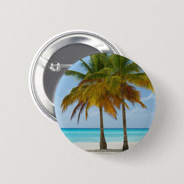 Badge Rond 5 Cm Beaux palmiers sur une plage tropicale (Devant & derrière)