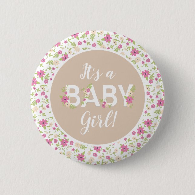 Badge Rond 5 Cm Bébé dans la douche en fleurs (Devant)