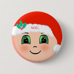 Badge Rond 5 Cm Bébé de Noël au visage heureux