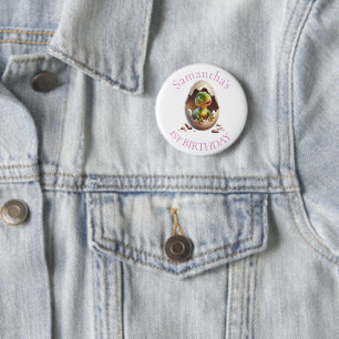 Badge Rond 5 Cm Bébé Dinosaur rose Anniversaire