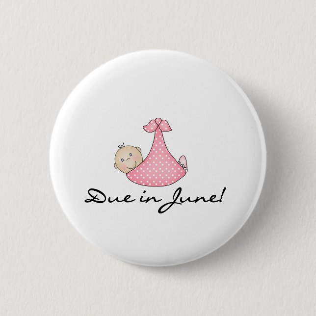 Badge Rond 5 Cm Bébé dû en juin (Devant)