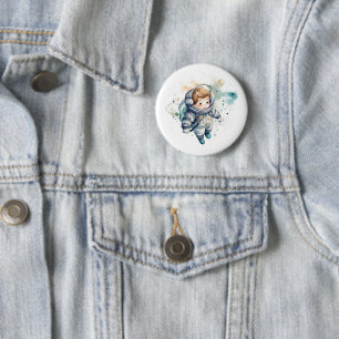 Badge Rond 5 Cm Bébé Garçon Astronaut Aquarelle Sticker