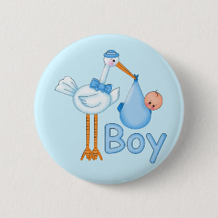 Badge Rond 5 Cm Bébé garçon avec cigogne