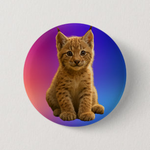 Badge Rond 5 Cm Bébé Lynx Mignon