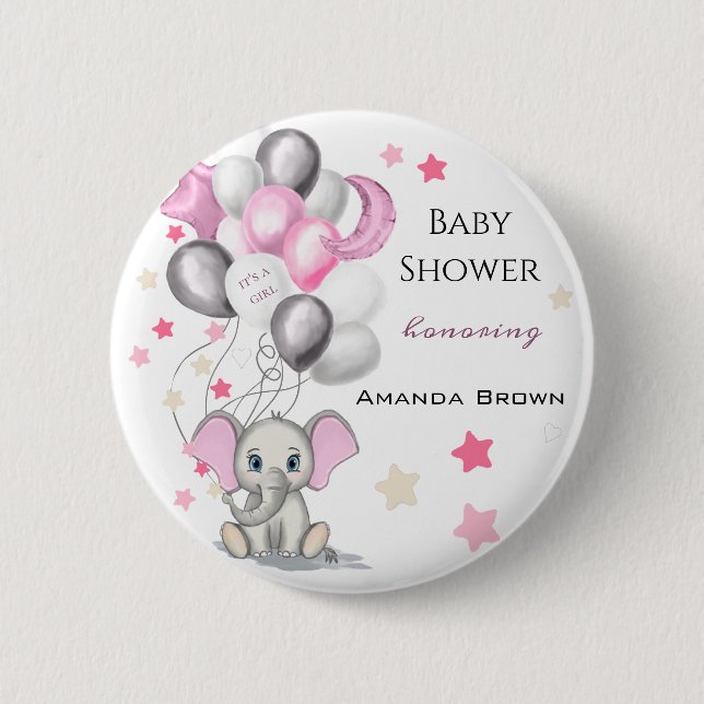 Badge Rond 5 Cm Bébé mignon éléphant avec ballons Baby shower fill (Devant)