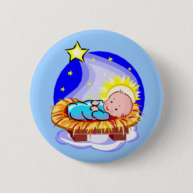 Badge Rond 5 Cm Bébé mignon Jésus et étoile (Devant)