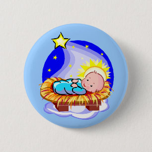 Badge Rond 5 Cm Bébé mignon Jésus et étoile