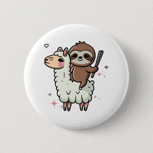 Badge Rond 5 Cm Bébé paresseux et lama mignons 