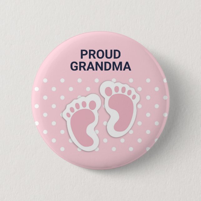 Badge Rond 5 Cm Bébé rose mignonne Empreintes Fier Grand-mère (Devant)