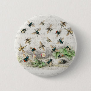 Badge Rond 5 Cm Bee Honey Travailleur Queen Bees Antique