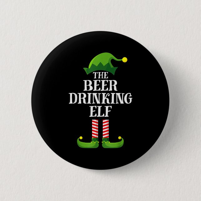 Badge Rond 5 Cm Beer Drinking Elf Matching Family Group Christmas  (Devant)