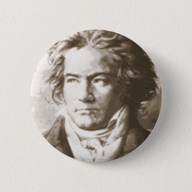 Badge Rond 5 Cm Beethoven À Sepia (Devant)