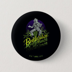 Badge Rond 5 Cm Beetlejus   Assis sur une pierre tombale