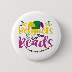 Badge Rond 5 Cm Beignets & Perles Drôle Mardi Gras Carnival Cadeau